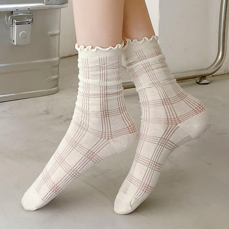 

[5-Pair Set] Benkari Partial Sheer Summer Mid-Calf Socks Option 1