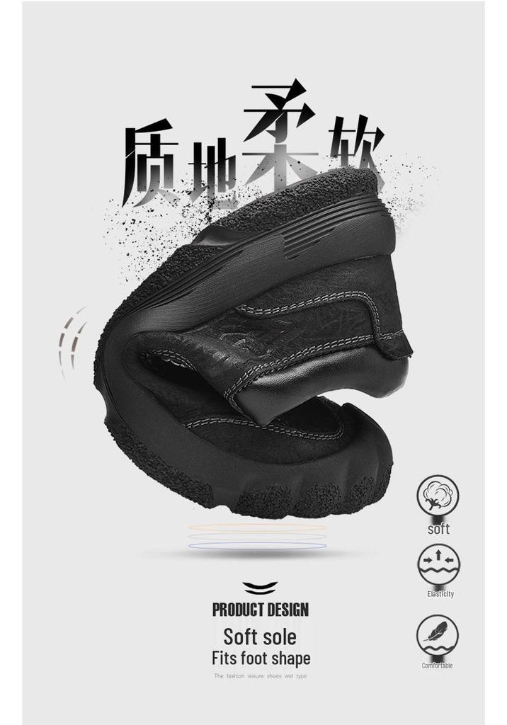 Men's Cowhide Hiking Shoes - Autumn/Winter, Soft Sole, Lace-up, Low-top, Outdoor Casual Travel Shoes