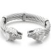 Gotisch Goldfarbe Edelstahl Wolf Löwenkopf Offener Armreif Manschettenarmband für Mann Herren Männlich am Handgelenk Schmuck Zubehör