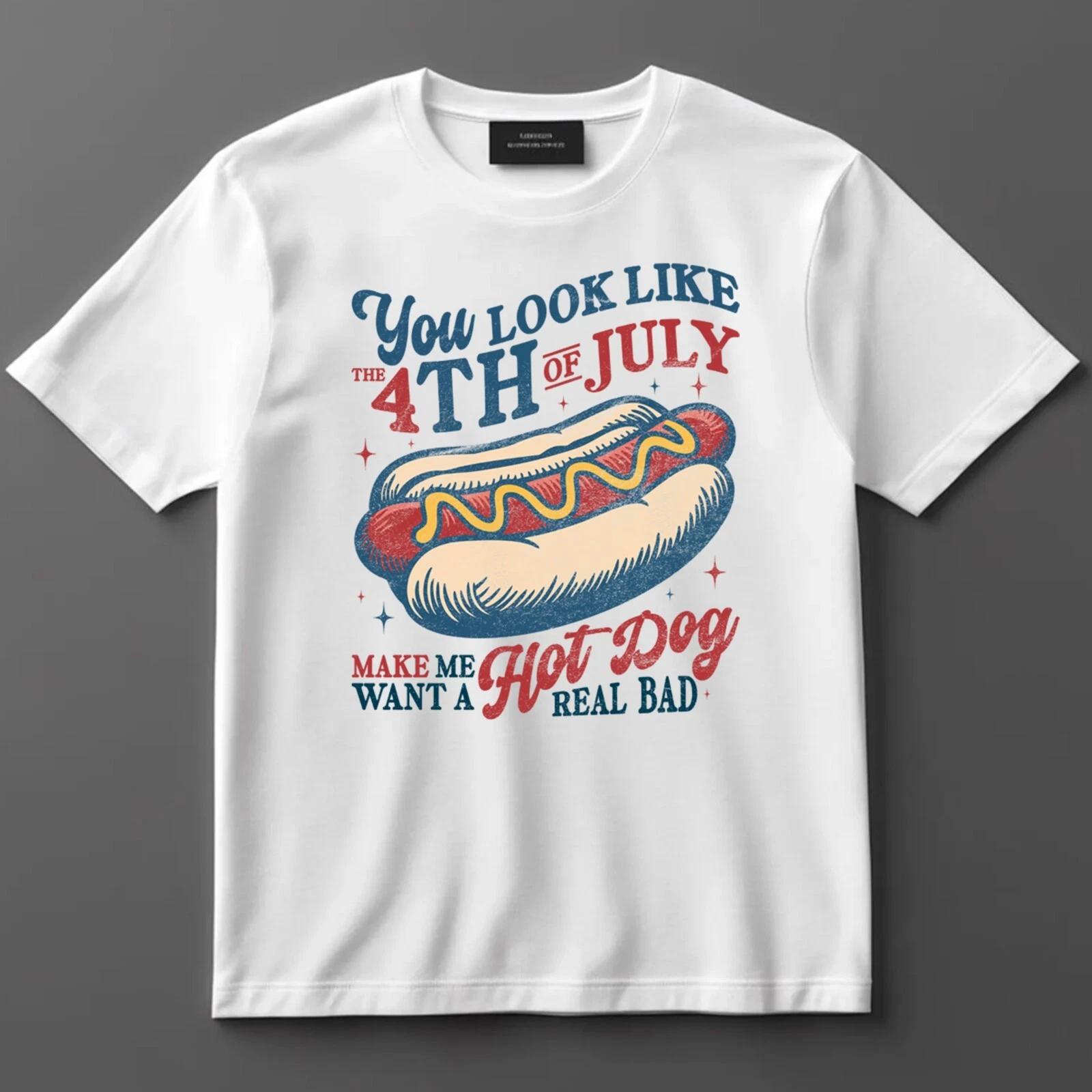 

4th of July Hot Dog Shirt Retro BBQ Humor Tee Gift for Funny America Lovers 7296 S
