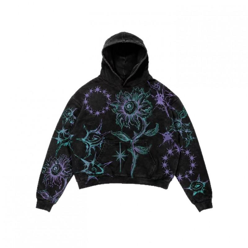Mens Vintage Distressed 3D Printed Star Floral Oversized Hoodie Casual Streetwear Sweatshirt