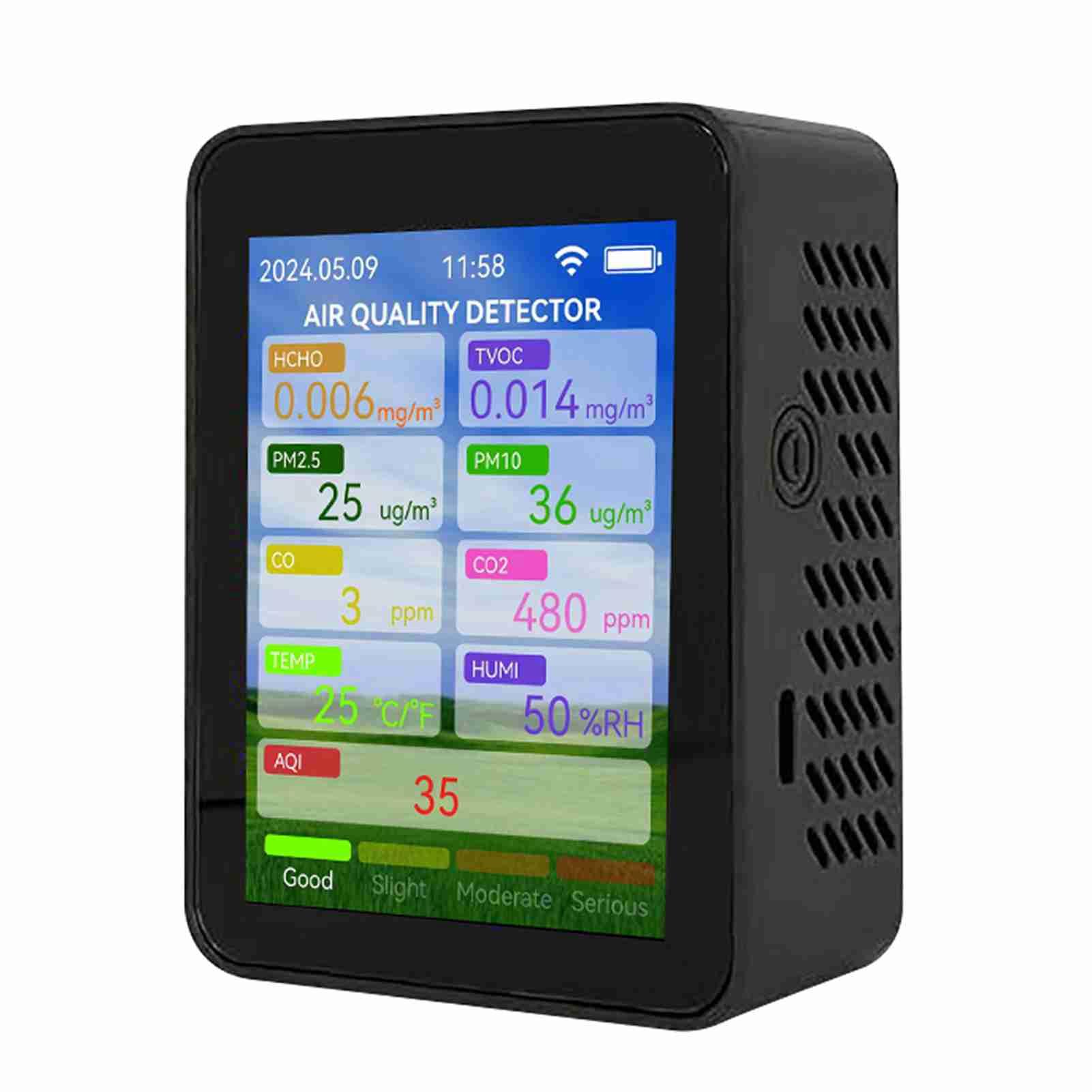 

Air Quality Meter Household HCHO TVOC Carbon Monoxide CO2 PM2.5 PM10 Tester Portable Temperature Humidity Detector 2.8-inch TFT чорний