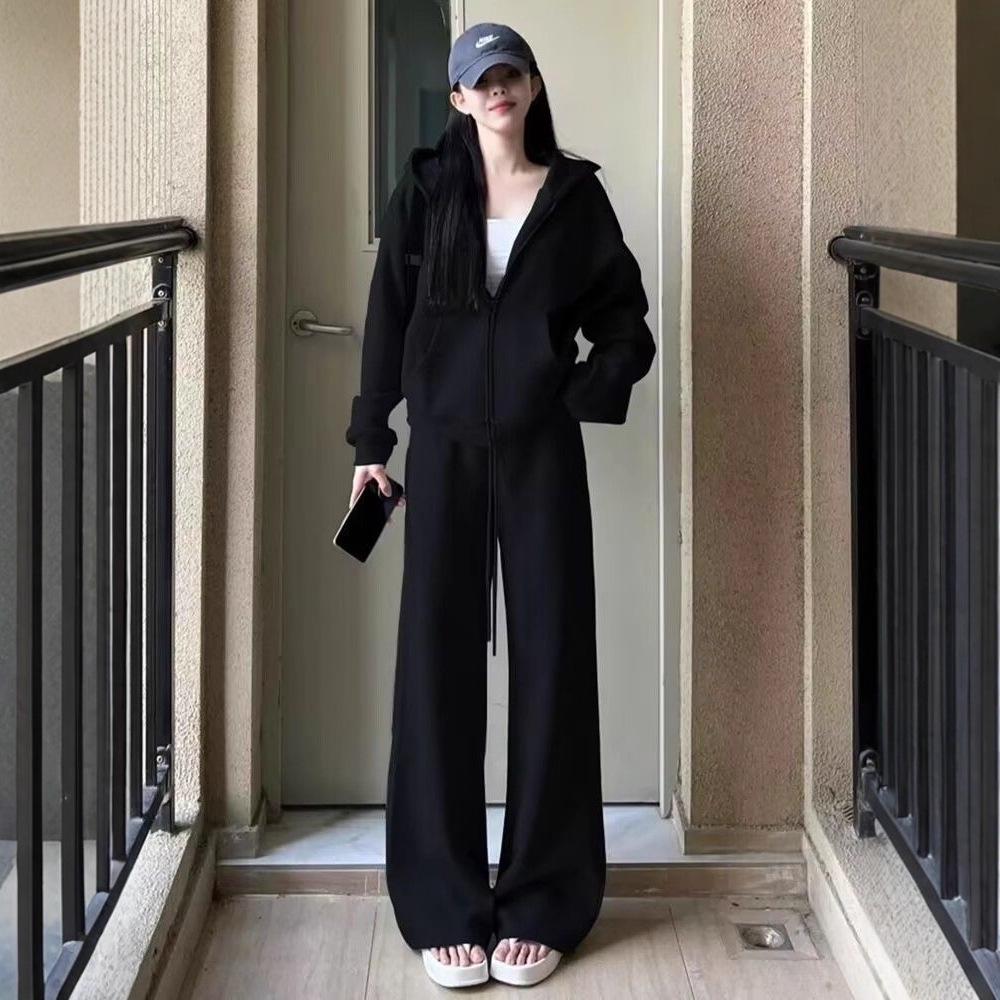 Women's Korean-Style Velvet Sports Suit: Autumn/Winter Casual Loose Hoodie Jacket & Pants Set