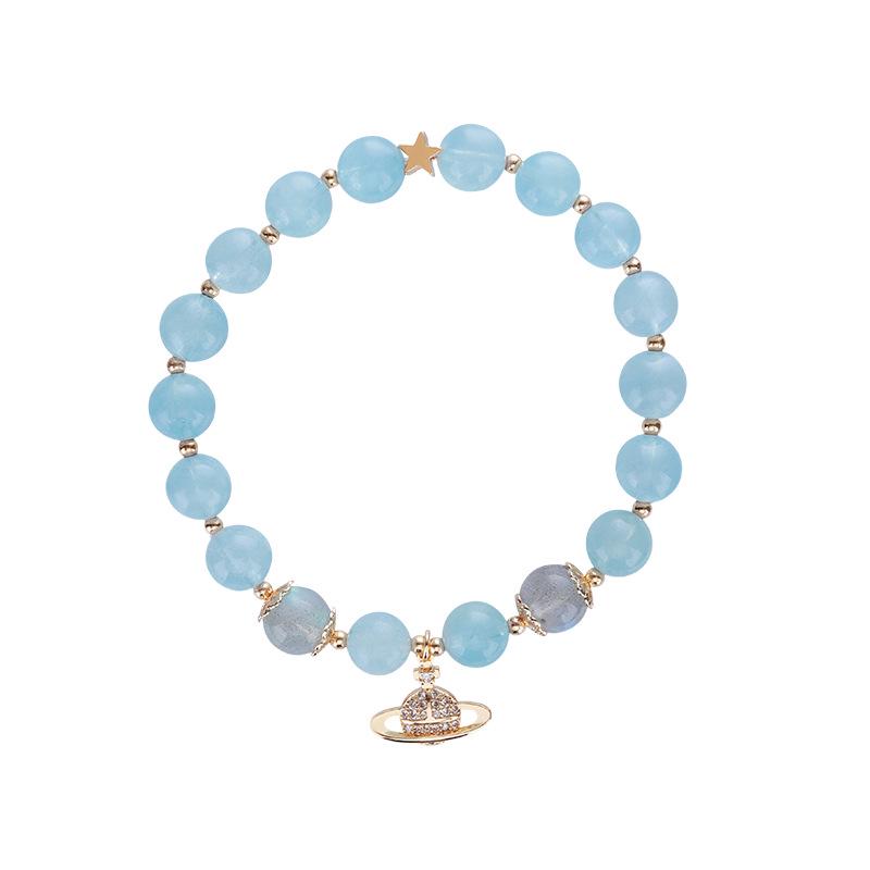 

Браслет из натурального аквамарина и серого лунного камня для женщин Aquamarine Planet Bracelet 16-17cm