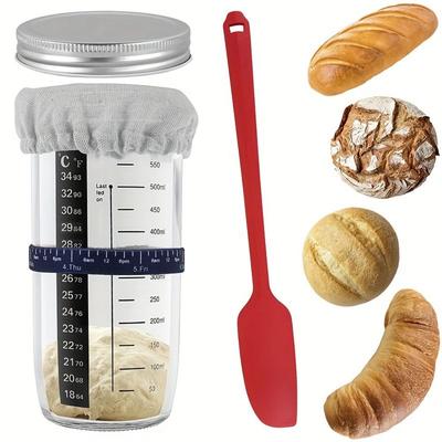 1 Stück Hefegärbehälter zum Backen von Sauerteigbrot, Fütterungsgurt mit Datumsmarkierung, Genähter Stoffbezug für Hefekulturbehälter