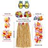 Hawaiian Hula Skirt Set 60cm Grass Skirt Bikini Top Lei Headband Wristbands Sunglasses Hair Clip 8pcs