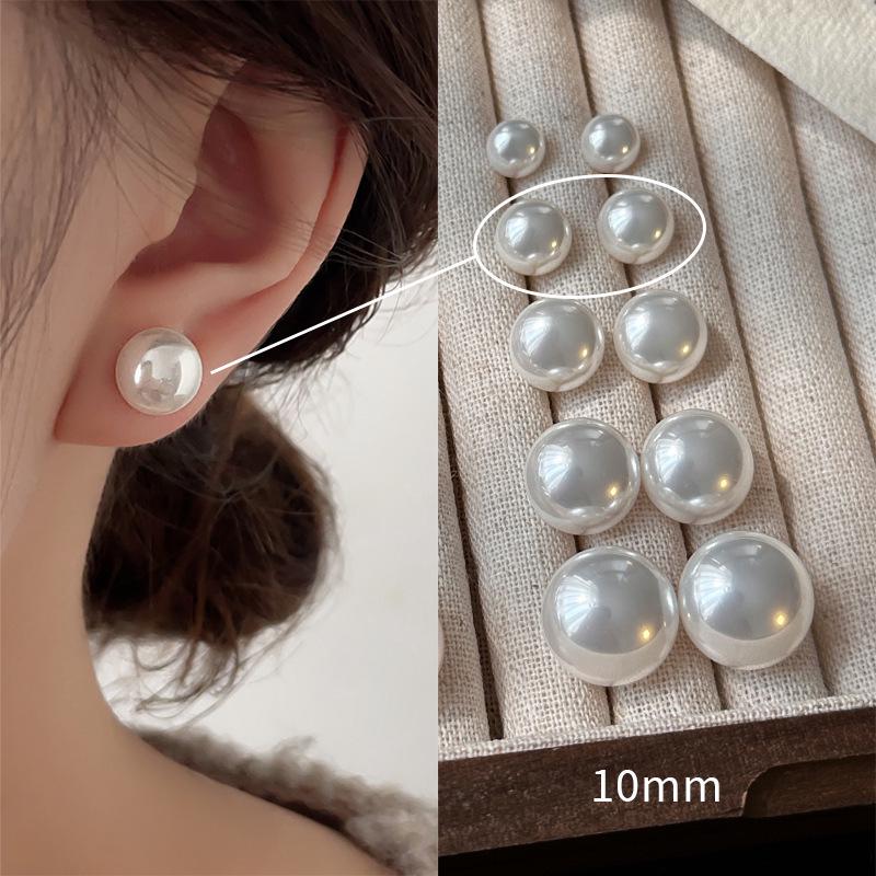 New Year's Pearl Stud Earrings: Women's Versatile 925 Silver Needles with Milky White Pearls