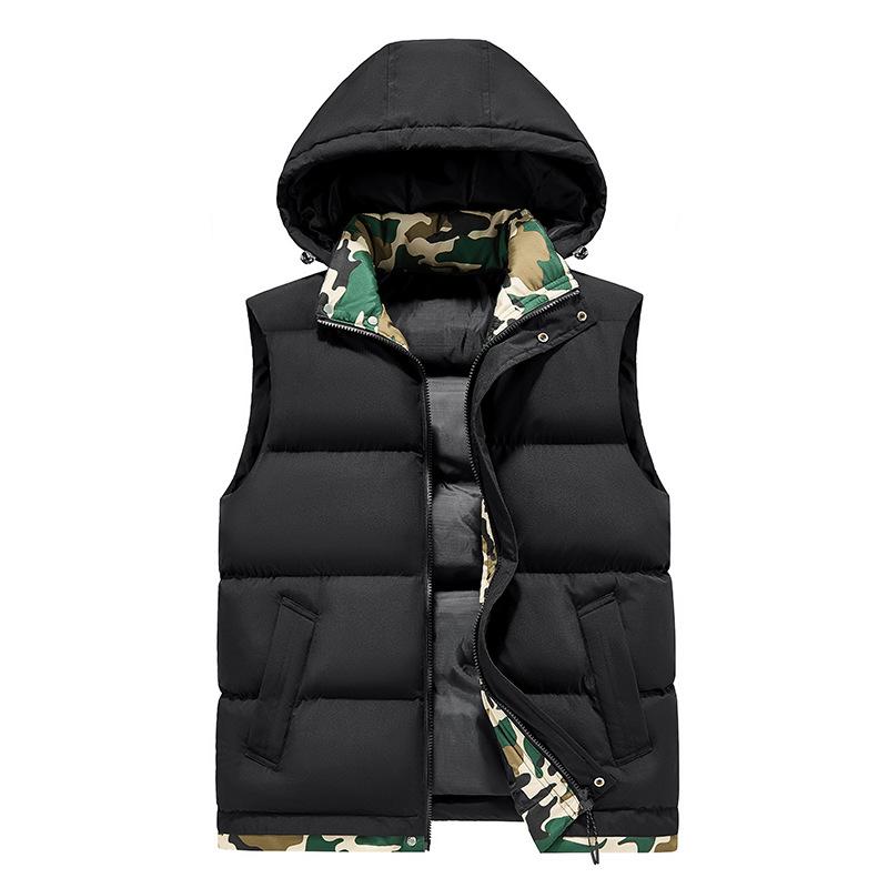 Autumn and Winter Men s New Trendy Brand Stand-up Collar Camouflage Removable Hat Thickened Warm Vest Windproof Warm Thickened Large Size M