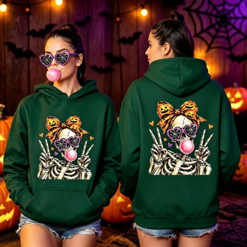 Skeleton Halloween Hoodie Men Women Vintage Horror Skull Graphic Pullover Sweatshirt Spooky Gothic Hoodies