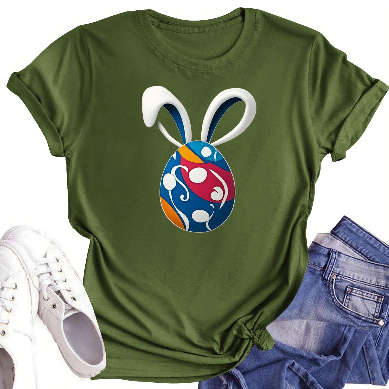 

Женская повседневная футболка с круглым вырезом и короткими рукавами с принтом L армия зеленый