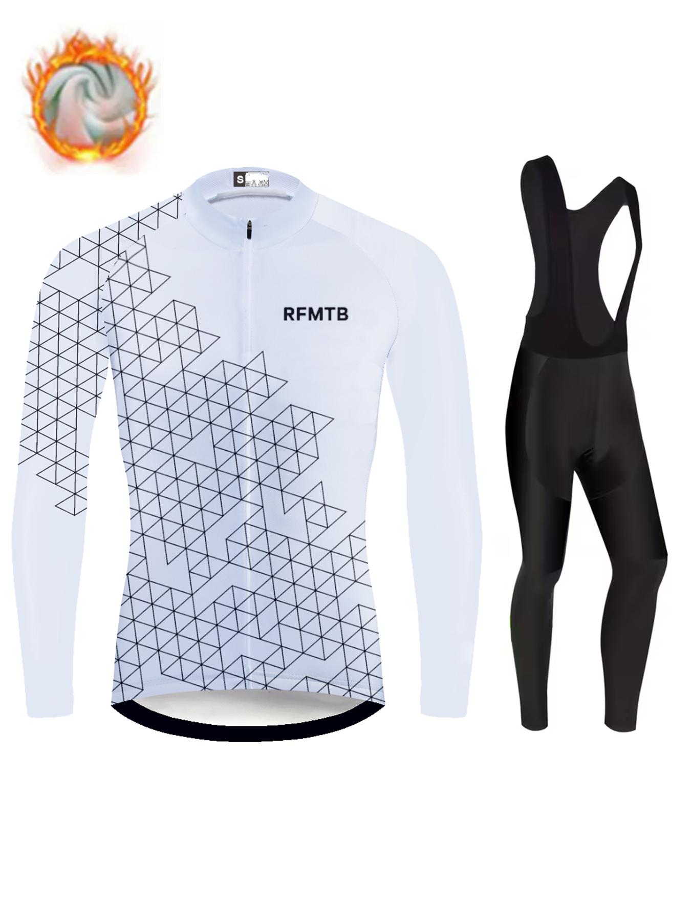 

Winter Cycling Jersey Sets Thermal Fleece Bike Jersey + Bib Pants, Long Sleeve Cycling Clothing Sets for Man 2026 Winter Fleece Warm Cycling Suit Set S