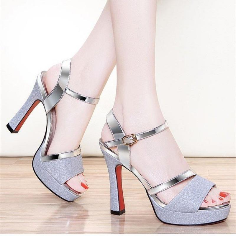 Fashion 2025 Women Korean Version Waterproof Platform 11.5CM High Heels Summer Sexy Fish Mouth Sandals Gold Luxury Ladies Sandals Shoes