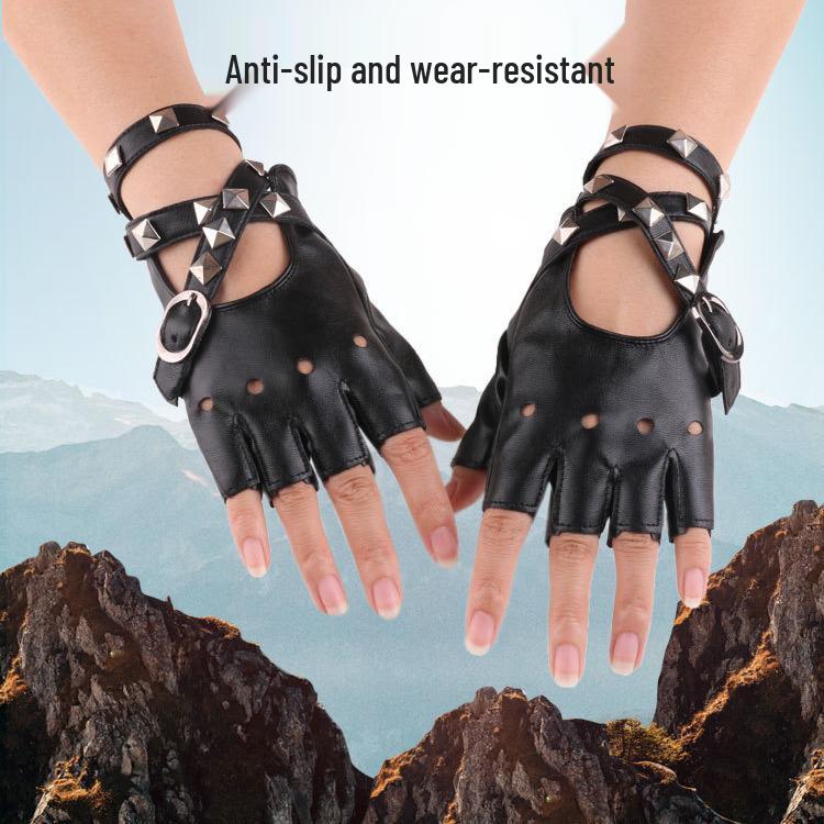 Damen Cool Punk Leder Tanz Performance Handschuhe