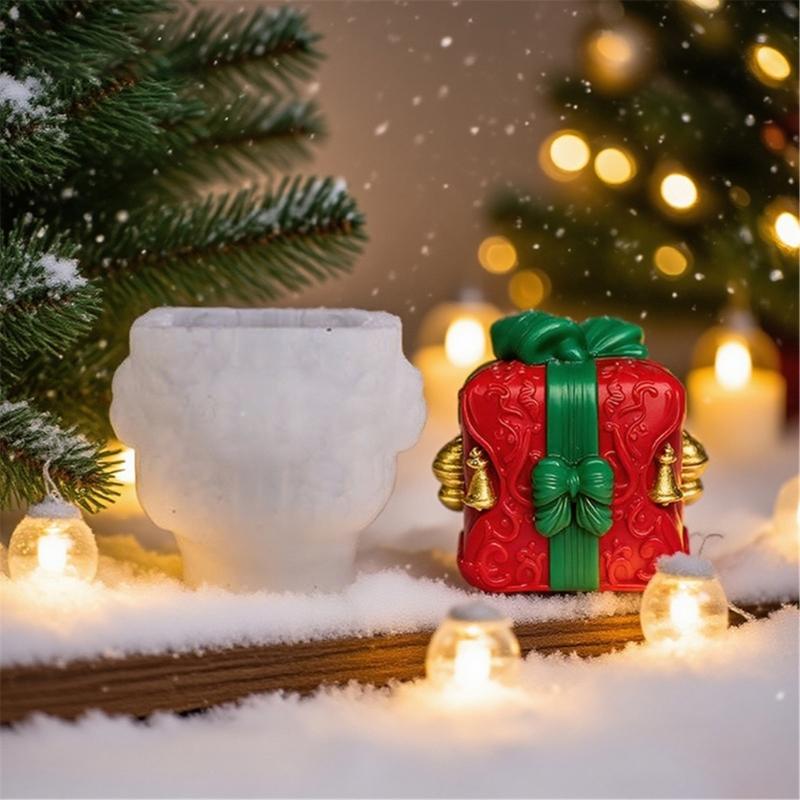 Christmas Gift Box Shape Silicone Candle Mould Baking Mold For Epoxy Resin Candle Soap Chocolate Holiday Decoration