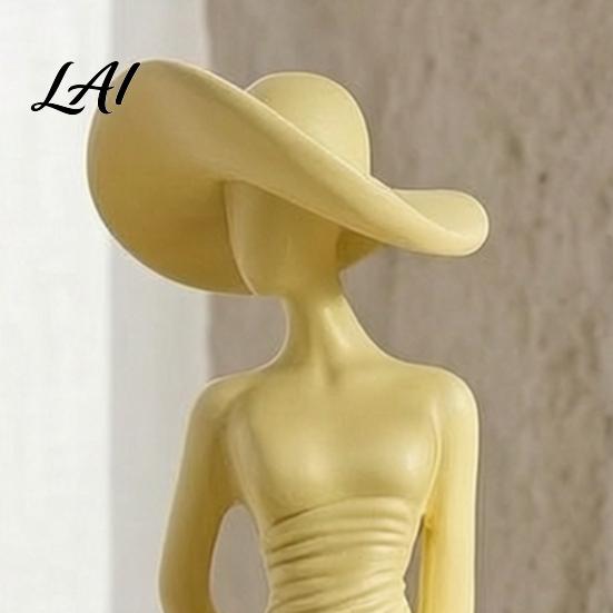 Stable Base Figurine Woman Statue Resin Art Sculpture for Living Room Mantel Shelf Decor Modern Female Goddess Statue Decor Figurine Wide Brim Hat