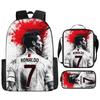 Set de Mochila Escolar Infantil con Estampado de Cristiano Ronaldo de 3 Piezas Dibujos Animados para Estudiantes de Primaria Mochila Ligera Duradera de Gran Capacidad