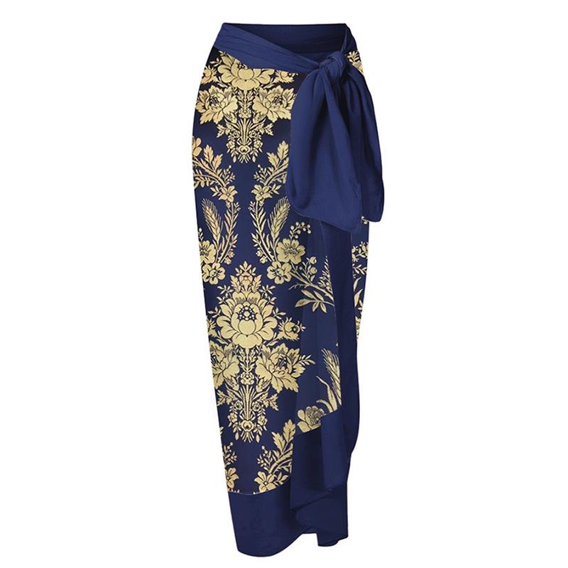 

Миди-юбка с принтом в стиле отпуска за границей, пляжное платье с завязками для женщин One Size темно-синий