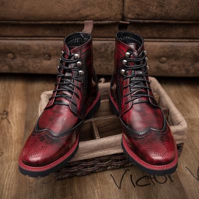 Novo estilo retrô vermelho botas de couro masculinas fashion com cadarço botas casuais de tornozelo para homens sapatos sociais de cano alto de luxo botas de cowboy masculinas