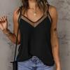 Women Tops Sling Spaghetti Straps V-Neck Mesh Splicing Loose Drape Cut Vest Soft Fabric Summer Casual Tank Tops