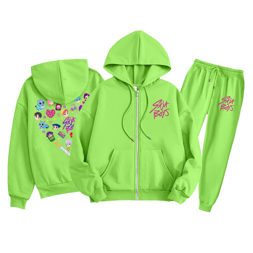 Children's Fashion  Long Sleeve Zipper Hooded Sweatshirt Sweatpants Solid Color Pocket Sweatshirt Set