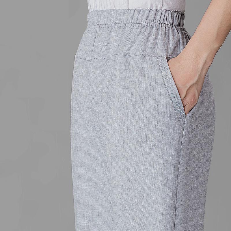 Fashiona Korean Commuting Cotton Hemp High Waist Casual Pants Women's Solid Diamond Pocket Breathable Loose Straight Trousers