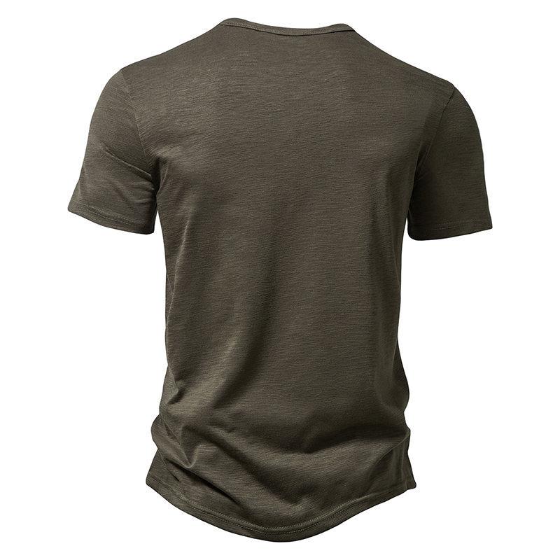 Mens Casual Solid Color Henley Collar Short Sleeve T Shirt