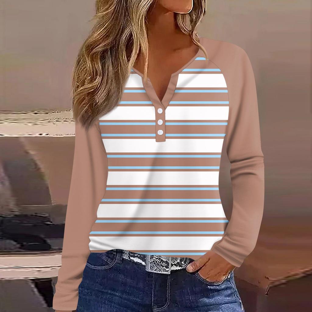 Dames T-skjorte Trykk Knapper Langermet Hverdag Helg Mote Basic V-hals Normal Topp