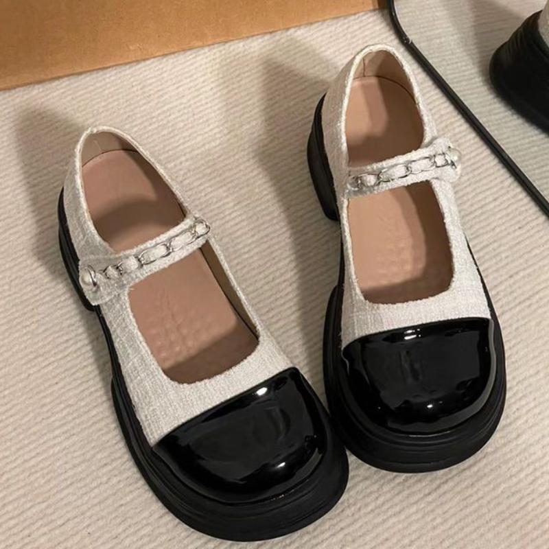 

Туфли-лодочки женские на платформе с цветными вставками, с круглым носком и средним каблуком, Мэри Джейн, для женщин, высокое качество, корейский стиль, 39 обувь 40