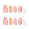 3D French White Wearable Nails with Gold, Flowers & Pearls - Short Rectangular