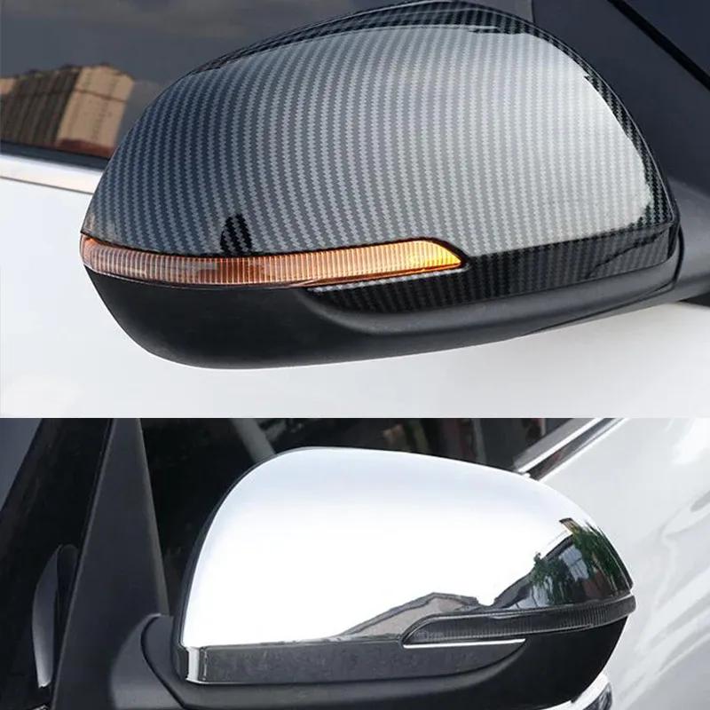For Kia Seltos ABS Carbon Fiber Chrome Silver Look Car Body Door Side Mirror Cover Trim Rear View Cap Sticker