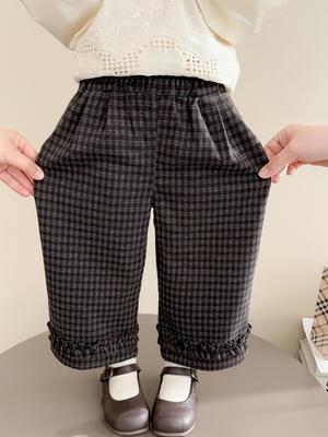 Autumn 2025 Plaid Lace Straight-Leg Pants for Girls – Stylish and Versatile Casual Wear