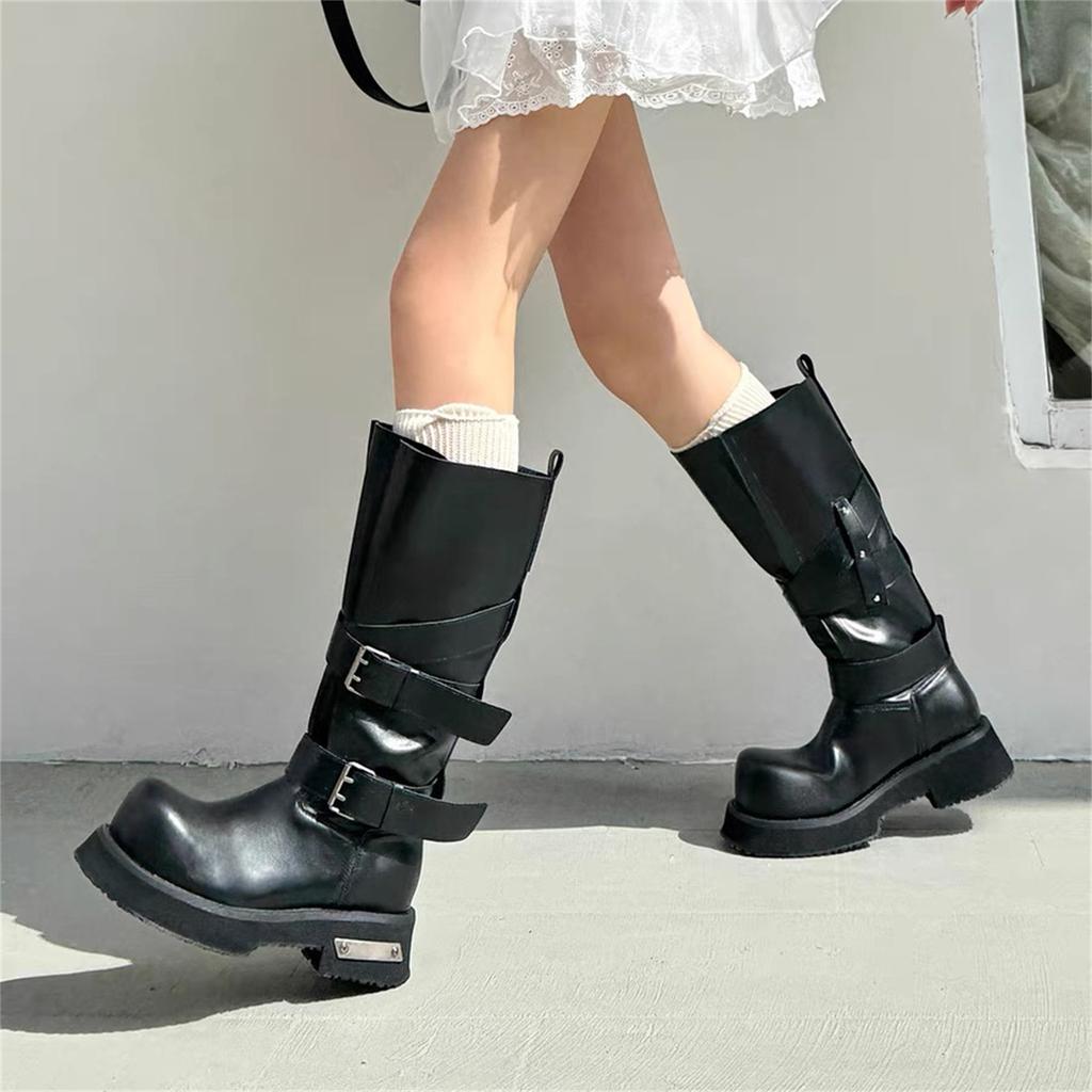 Spice girls thick-soled Paris boots women's new design sense niche big tube circumference locomotive