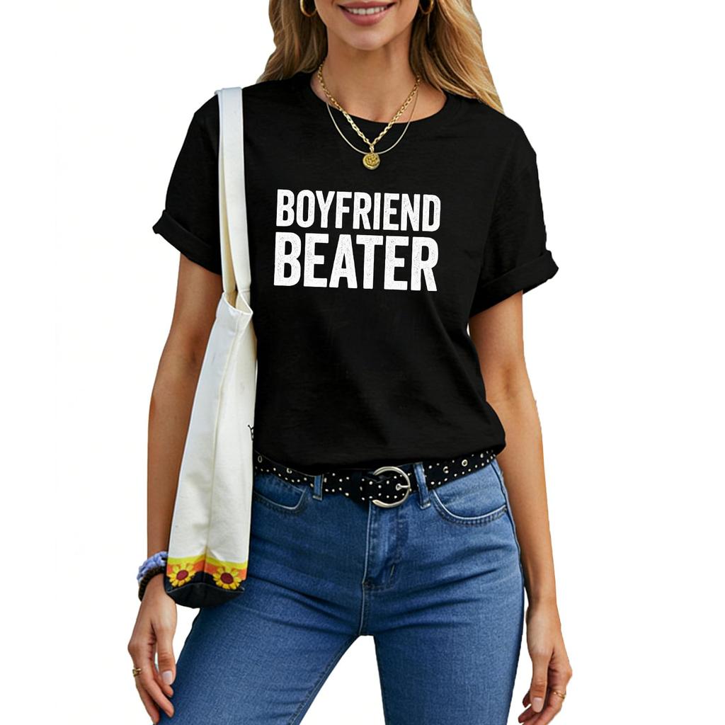 Boyfriend Beater T-Shirt Funny Valentine's Day Girlfriend T Shirts Unisex Letter Print Short Sleeve Graphic Tee Tops