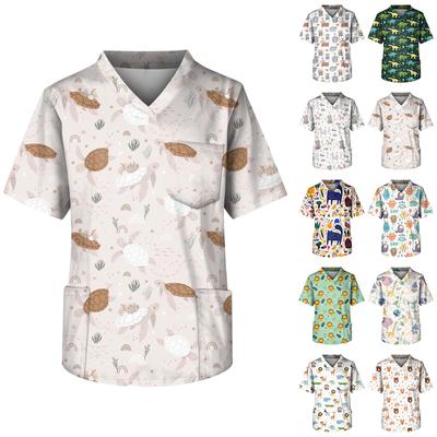 Stora storlekar Tryckta Skrubb Arbetsuniform Toppar För Herrar Cross V-ringning Kort Ärm Roliga T-shirts Arbetskläder T-shirt Med Fickor
