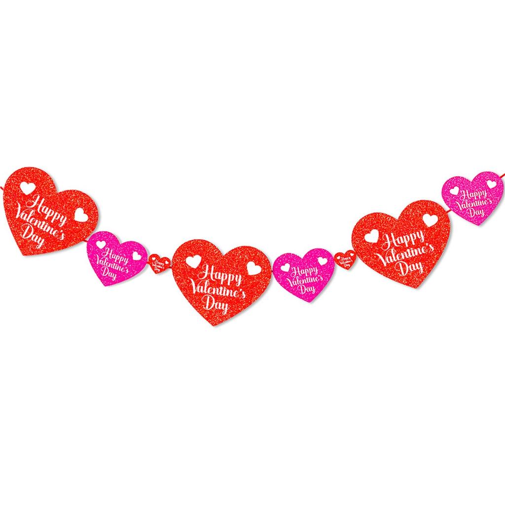 Happy Valentines Day Banner, Red Glittery Valentines Day Party Decorations, Valentines Day Garland, Valentines Photo Props, Heart Decorations
