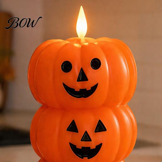 Spooky Holiday Home Accents Halloween 3 Tier Stacked Pumpkin Candle Light, Flickering Flameless LED Fall Atmosphere Ornaments Candle, Battery Operated