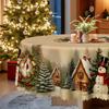European Christmas Tablecloth, Waterproof And Oil-Proof Printed Dining Table Cloth, Santa Claus Snowman Pine Cone Printed Dining Table Tablecloth