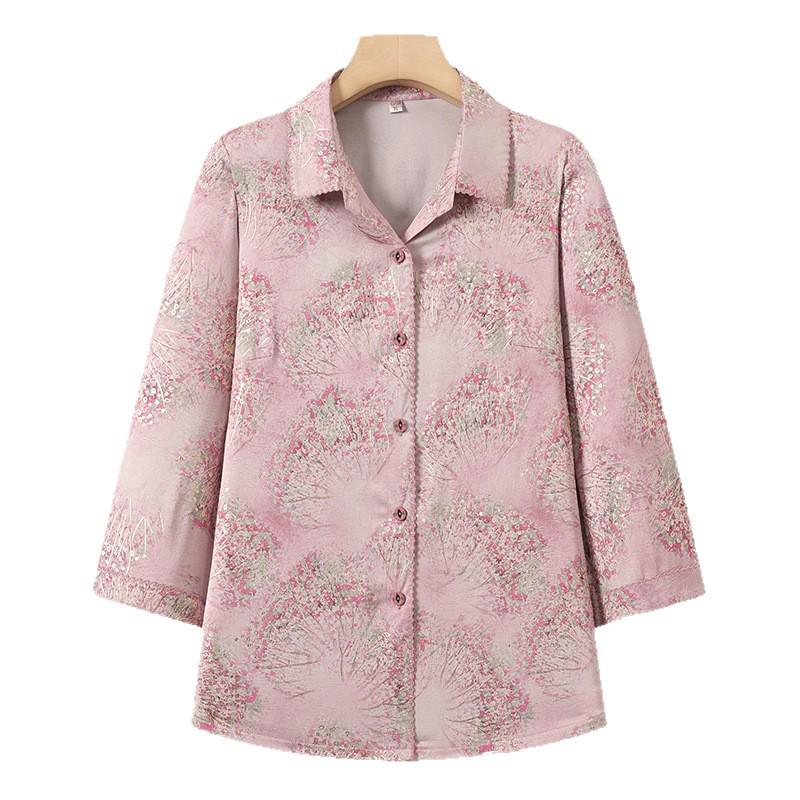 Mom's 2026 Stylish Summer Printed Lapel Shirt for Middle-Aged & Elderly Women