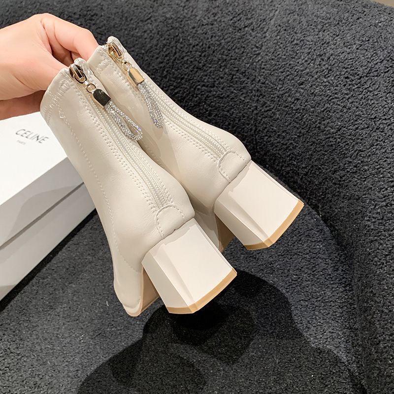 Bottines à talons carrés pour femmes - 2025 Peluche chaude française, Antidérapantes, Rehaussantes, Affinantes Style Martin pour Automne/Hiver