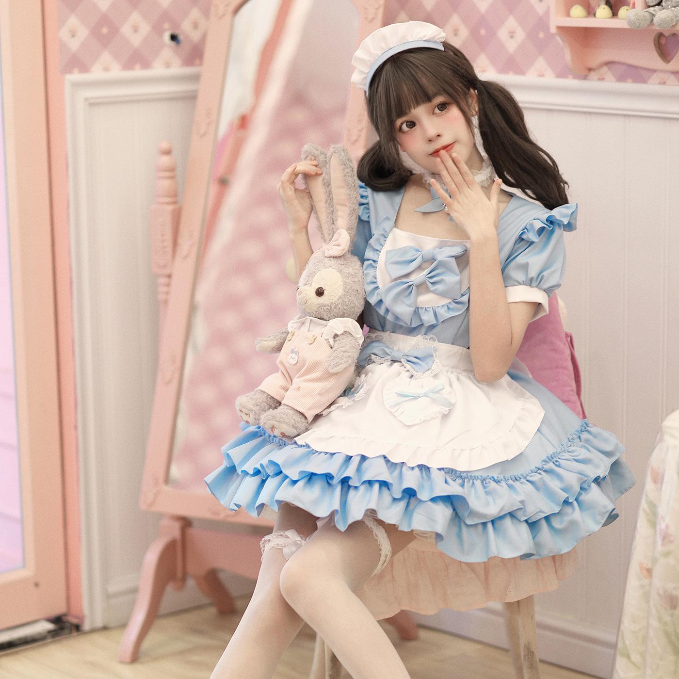 Cosplay Japanese Soft Girl Maid Dress Pure And Cute Pink Maid Uniform Suit Cosplay S небесно-голубой