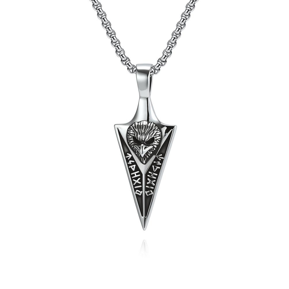 Retro Viking Rune Spear Arrow Crow Pendant Nordic Totem Raven Stainless Steel Necklace