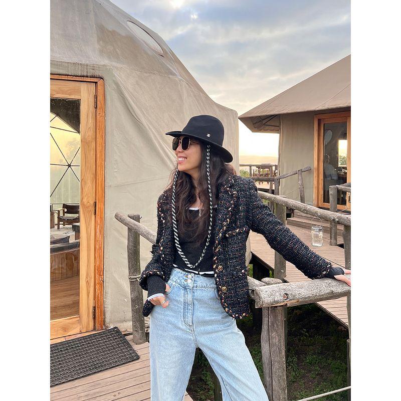 

Blacknini Yinhuafu/Серия Metropolitan Британский Роскошный Бренд Оригинальная Королевская Ткань Твид Верхняя Одежда Black M(Waffle size)