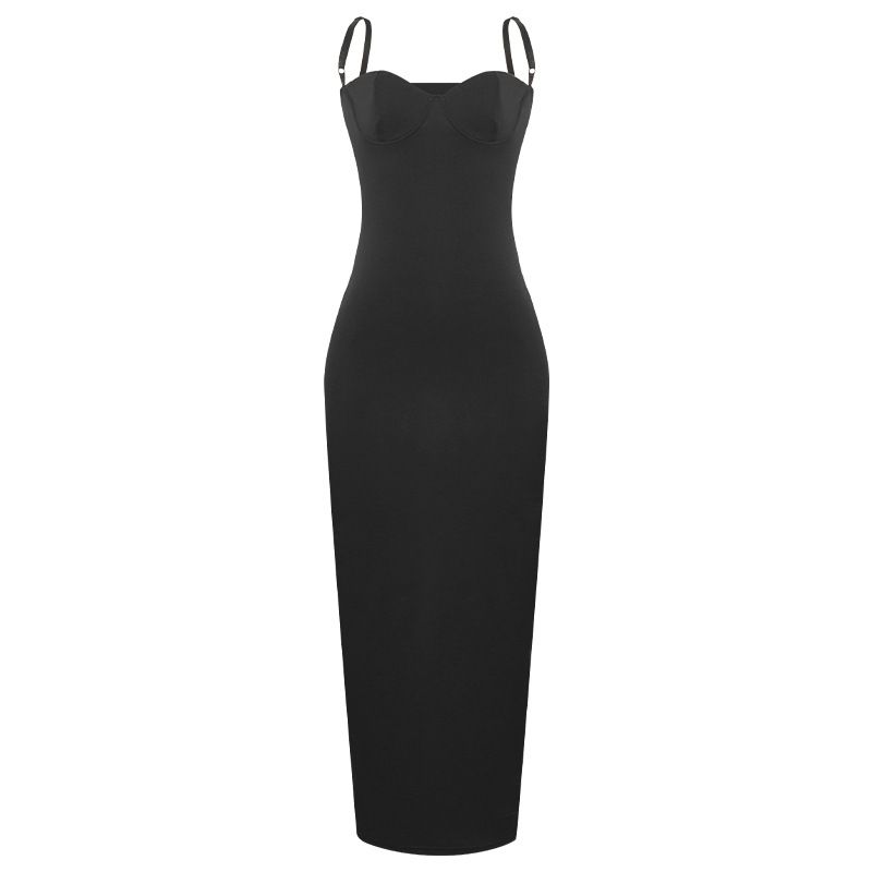 Fashion Ins Pure Color Sexy Sexy New Suspender Long Dress Fashion Skinny Sheath Backless Slim Fit Dress