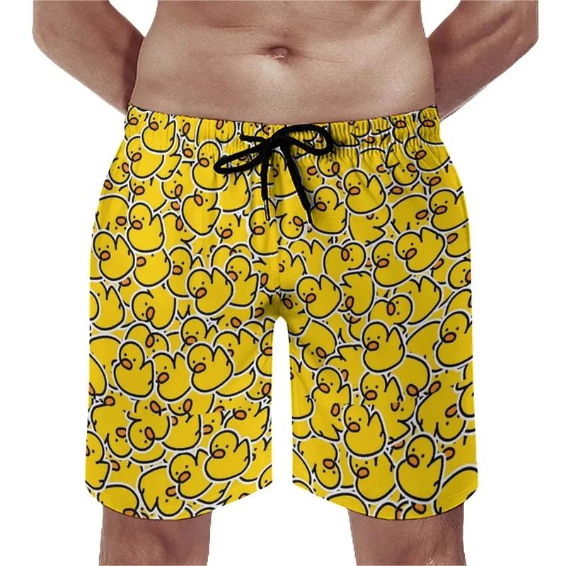 Summer New 3D Printed Cute Animal Yellow Duck Men's Children's Beach Shorts, Fun Street Style Swimming Trunkslvn