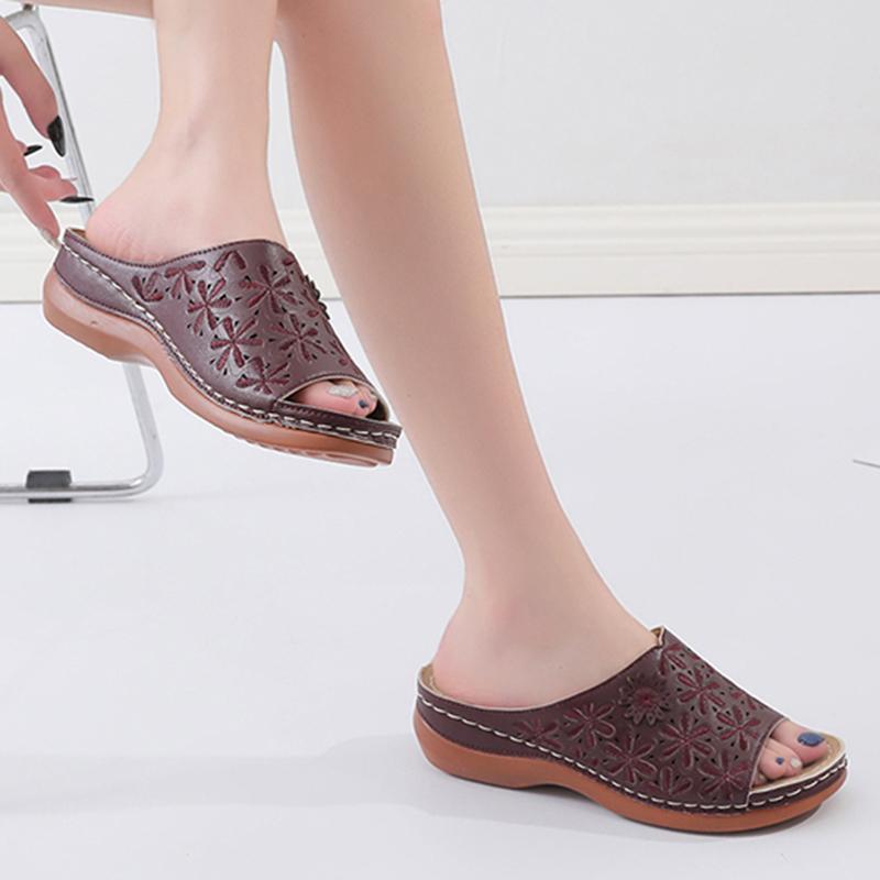 Papuci cu platformă Lucyever Vintage Flower pentru femei 2024 Vară Sandale cu pană cu degete deschise Femeie Confortabil Mărimi mari Pantofi casual 35-43