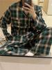 Korean-Inspired Autumn/Winter Plaid Pajama Set with Lace Trim for Couples