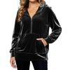 Damen Einfarbig Kapuzenpullover Locker Langärmlig Reißverschlusstasche Gold Samt Oberteil Sweatshirt