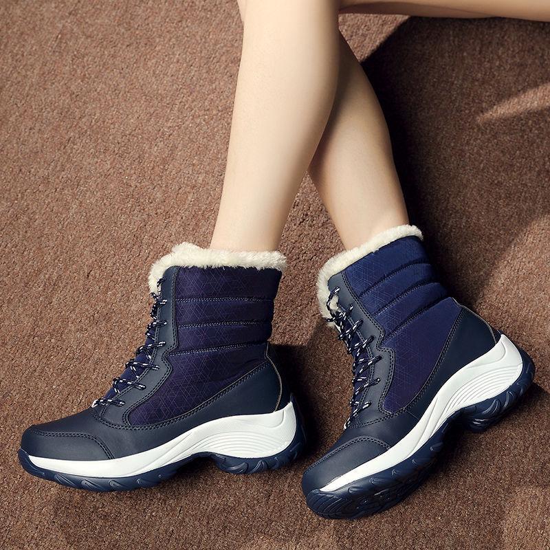 Women's Waterproof Leather Snow Boots - High-Top, Non-Slip, Mid-Calf with Warm Velvet & Thick Cotton Lining