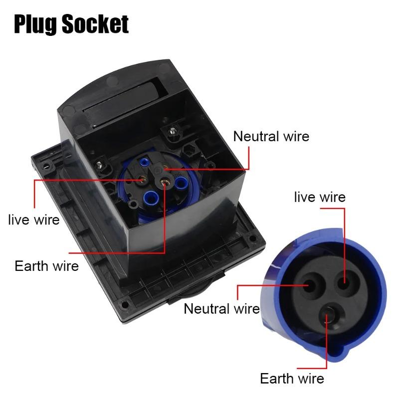 RV Camper Marine Boat Accessories 220-240V 16A Caravan Plug Socket Waterproof Kit With Cover Flush Hook-Up Charger HD