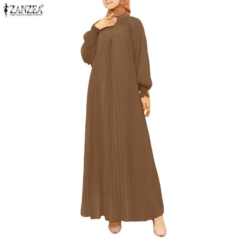 ZANZEA Rochie lungă casual cu mâneci lungi și guler înalt pentru femei